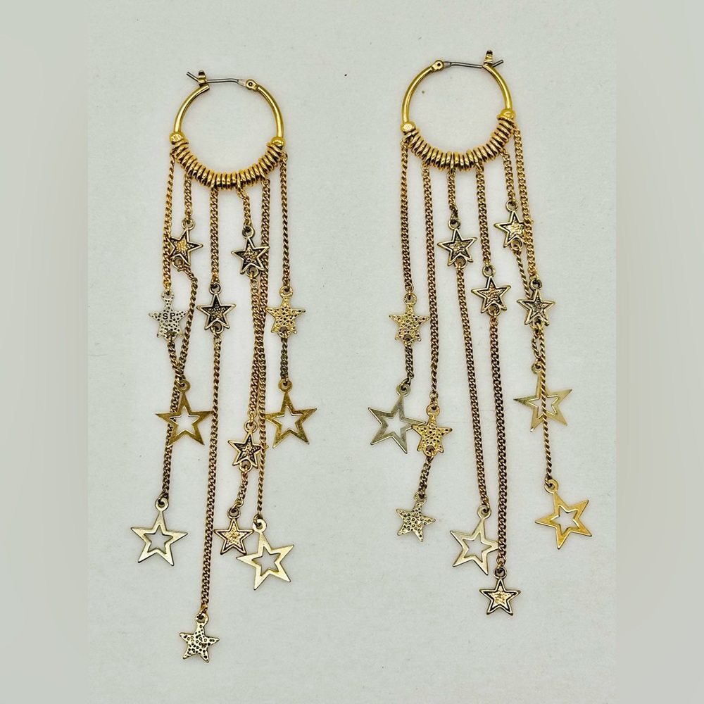 Gold Star Dangle Hoop Earrings - Women Jewelry